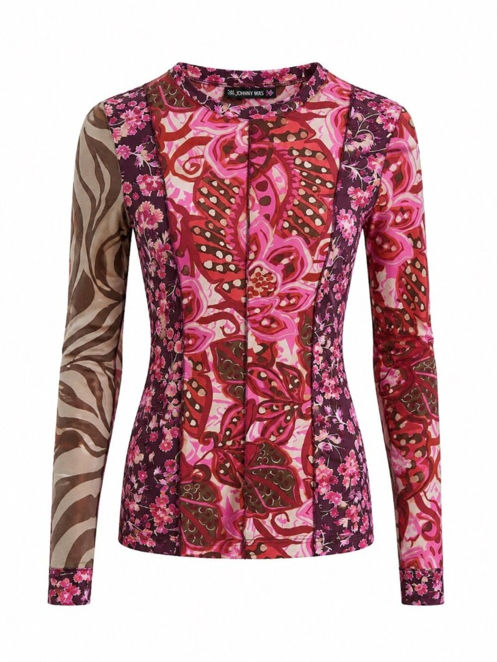 Johnny Was Jade XS Multicolor Mesh Long Sleeve Floral Print Top